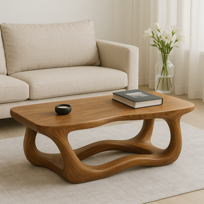 Handcrafted Solid Wood Coffee Table – Modern Organic Design with Smooth Sculptural Curves
