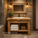 Handcrafted Solid Wood Bathroom Vanity with Natural Live Edge and Open Shelf Rustic Design