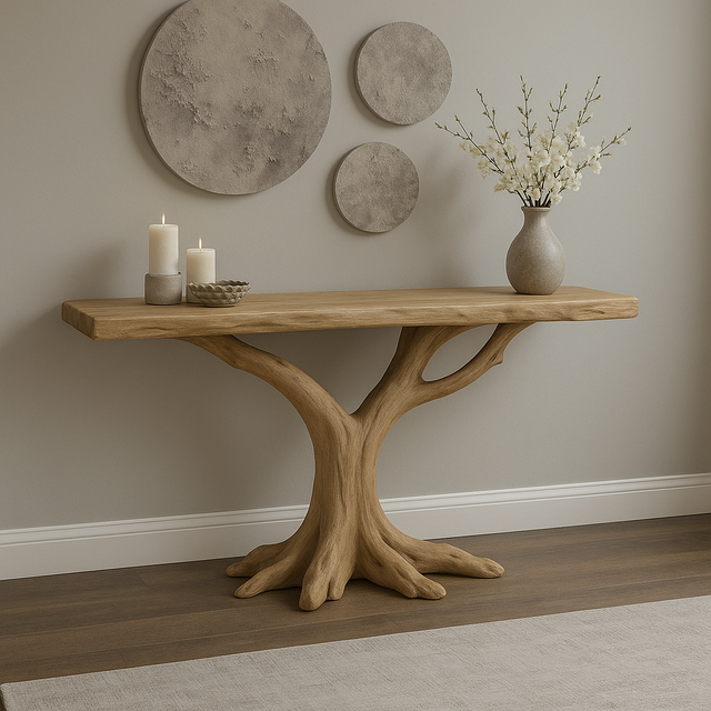 Handcrafted Solid Wood Console Table – Natural Tree Root Design for Modern Organic Interiors