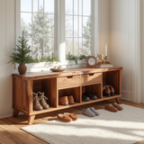 Handcrafted Solid Wood Entryway Bench – Rustic Bench for Natural Modern Home Décor