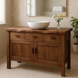 Handcrafted Solid Wood Bathroom Vanity - Live Edge Top, 3 Drawers & Double Door Cabinet