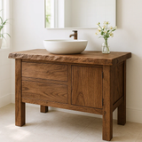 Handcrafted Solid Wood Bathroom Vanity - Live Edge Top, 2 Drawers & Single Door Cabinet