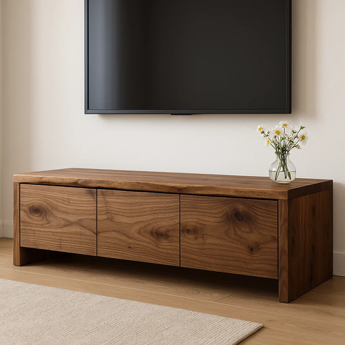 Handcrafted Solid Wood TV Stand - Live Edge Walnut with 3 Seamless Drawers