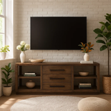 Handcrafted Solid Wood TV Stand with Drawers – Modern Rustic Media Console for Living Room