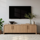 Handcrafted Solid Wood TV Stand – Modern Minimalist Media Console with Rounded Corners Design