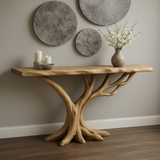 Handcrafted Solid Wood Console Table – Light Oak Tree Branch Design for Modern Organic Interiors