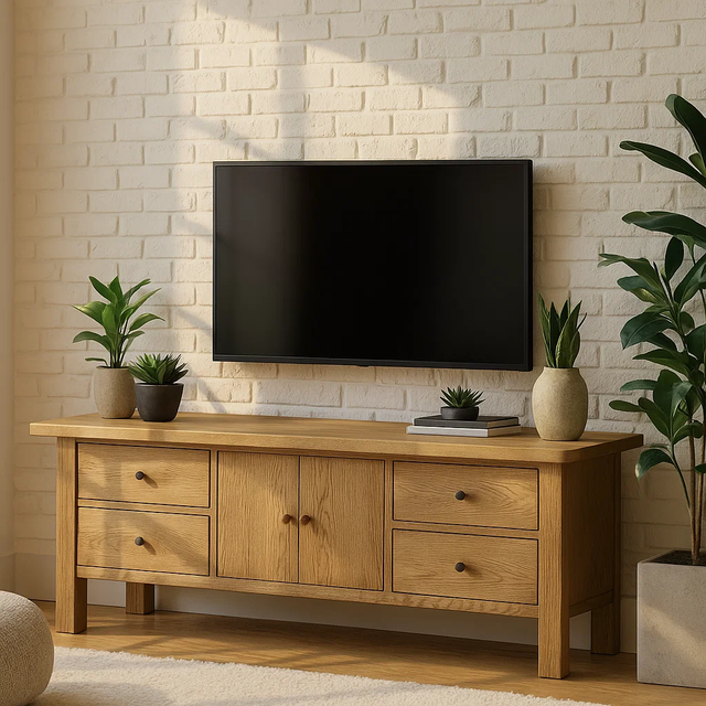 Handcrafted Solid Wood TV Stand with Drawers – Classic Minimalist Media Console Furniture