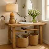 Handcrafted Solid Wood Bathroom Vanity with Minimalist Design and Natural Finish for Modern Spaces