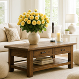 Handcrafted Solid Wood Coffee Table – Rustic Farmhouse Center Table with Drawers and Shelf for Cozy Living Room Décor