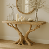 Handcrafted Solid Wood Console Table – Light Oak Organic Tree Branch Design for Modern Homes