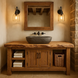 Handcrafted Solid Wood Bathroom Vanity with Live Edge Top and Double Door Storage
