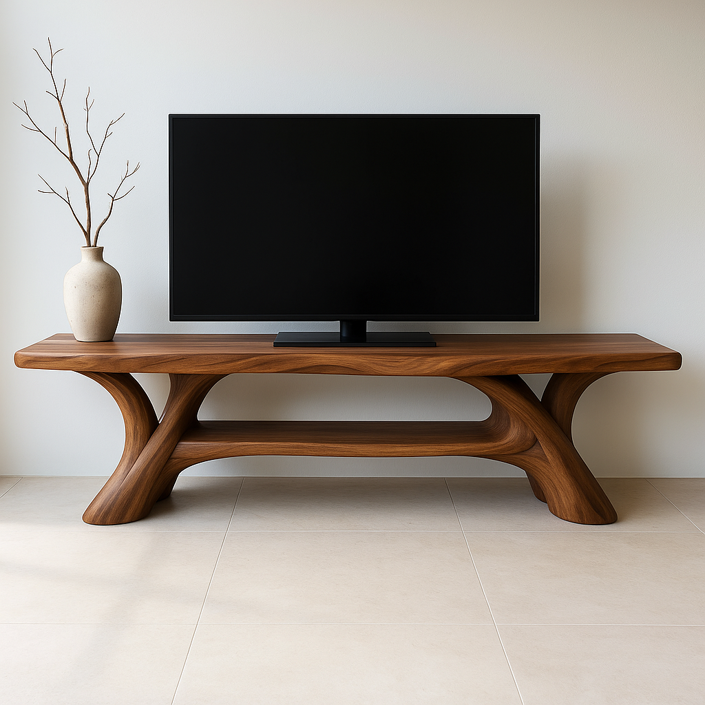 Handcrafted Solid Wood TV Stand – Sculptural Modern Design with Organic Smooth Form