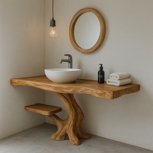 Handcrafted Solid Wood Bathroom Vanity – Organic Modern Design with Live Edge Detailing