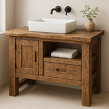 Handcrafted Solid Wood Bathroom Vanity – Rustic Live Edge Base with Drawer and Cabinet Storage