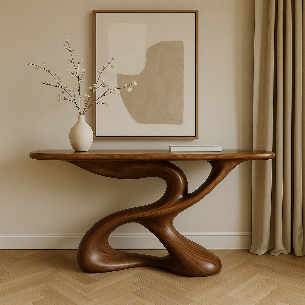 Handcrafted Solid Wood Sculptural Console Table – Organic Flow Design Art Furniture for Modern Interiors