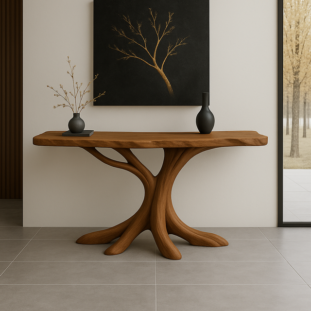 Handcrafted Solid Wood Console Table – Modern Organic Tree Form Design for Elegant Interiors