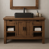Handcrafted Solid Wood Bathroom Vanity – Modern Farmhouse Cabinet with Shelves and Storage Drawers