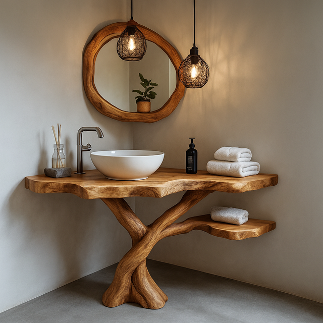 Handcrafted Solid Wood Bathroom Vanity – Artistic Live Edge Design for Modern Natural Spaces