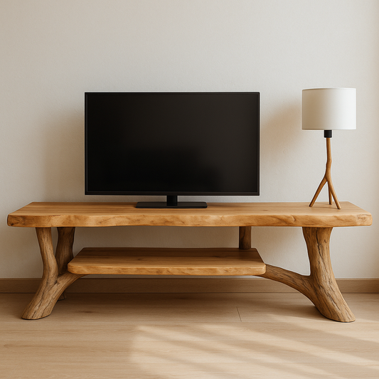 Handcrafted Solid Wood TV Stand – Natural Live Edge Rustic Design for Modern Interiors