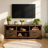 Handcrafted Solid Wood TV Stand with Drawers – Rustic Modern Media Console Furniture