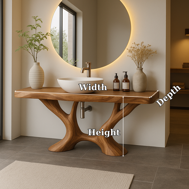Handcrafted Solid Wood Bathroom Vanity with Artistic Branch Base – Modern Organic Bathroom Design