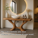 Handcrafted Solid Wood Bathroom Vanity with Artistic Branch Base – Modern Organic Bathroom Design