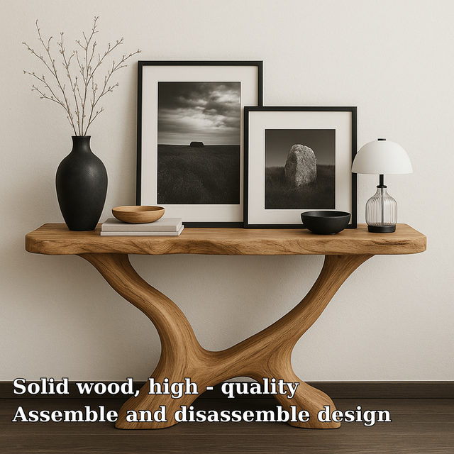 Handcrafted Solid Wood Console Table with Sculptural Base – Modern Organic Entryway Design