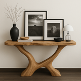Handcrafted Solid Wood Console Table with Sculptural Base – Modern Organic Entryway Design