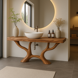 Handcrafted Solid Wood Bathroom Vanity with Organic Branch Design – Modern Natural Elegance