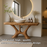 Handcrafted Solid Wood Bathroom Vanity with Organic Flow Design – Modern Natural Aesthetic