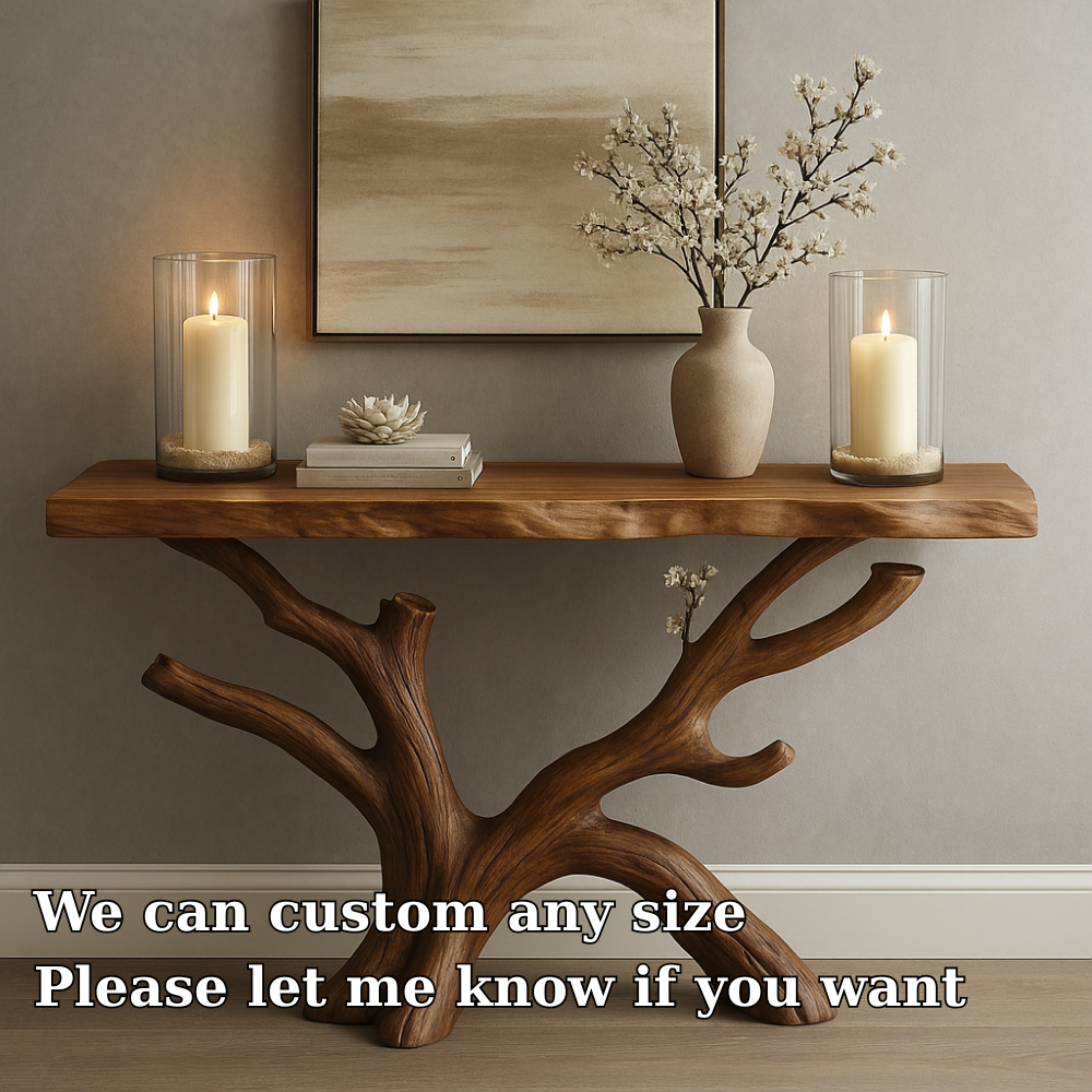 Handcrafted Solid Wood Console Table with Organic Tree Design – Modern Natural Home Décor