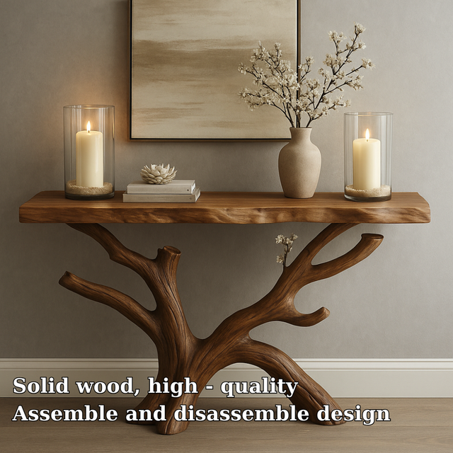 Handcrafted Solid Wood Console Table with Organic Tree Design – Modern Natural Home Décor
