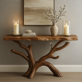 Handcrafted Solid Wood Console Table with Organic Tree Design – Modern Natural Home Décor
