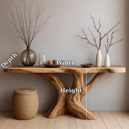 Handcrafted Solid Wood Console Table with Natural Tree Trunk Design – Organic Modern Furniture