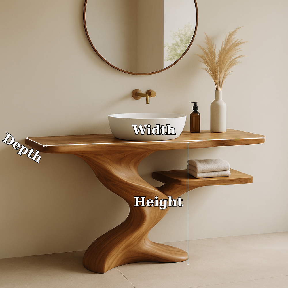 Handcrafted Solid Wood Bathroom Vanity with Organic Wave Design – Modern Minimalist Style