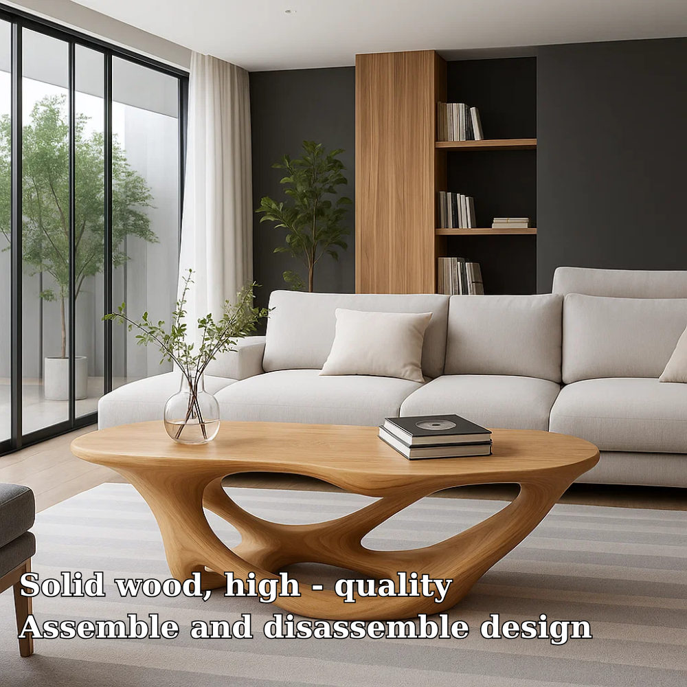Handcrafted Solid Wood Coffee Table with Sculptural Organic Base – Modern Living Room Design