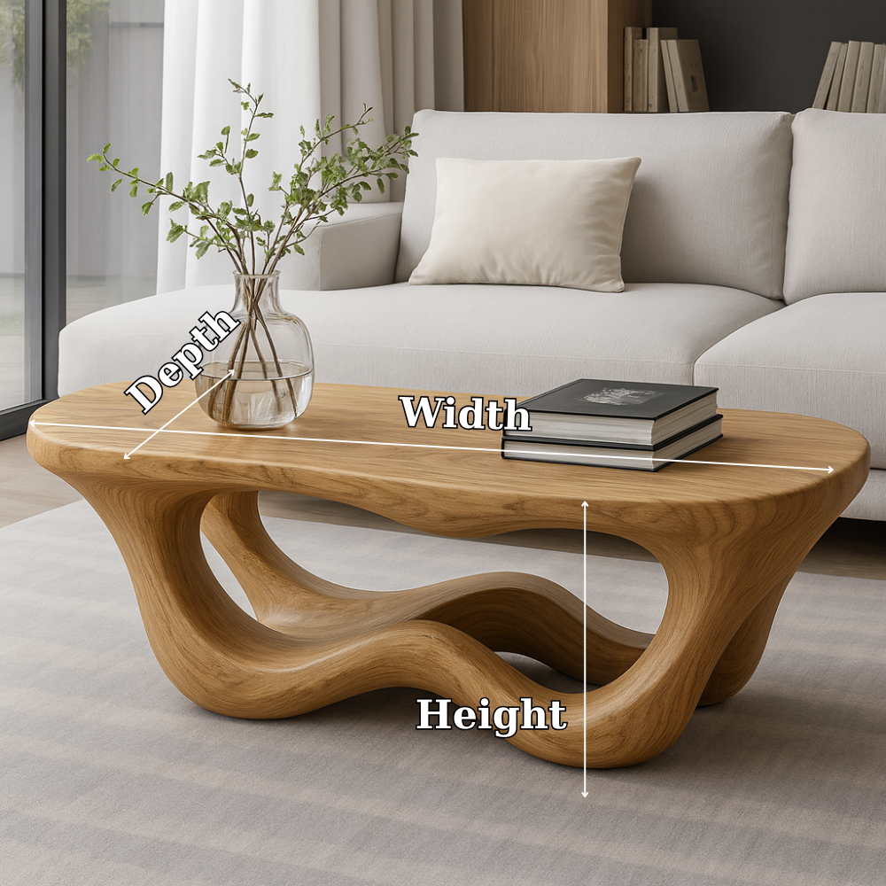Handcrafted Solid Wood Coffee Table with Organic Flow Design – Modern Sculptural Furniture