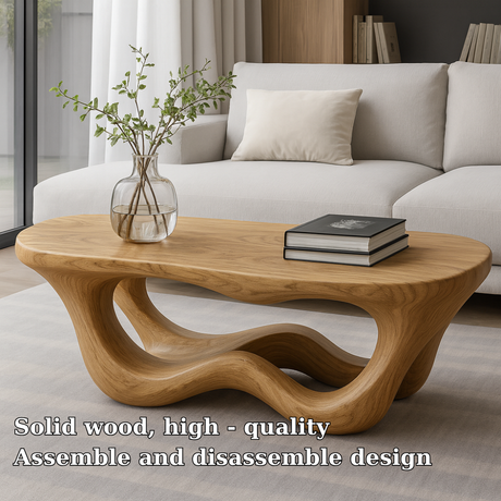 Handcrafted Solid Wood Coffee Table with Organic Flow Design – Modern Sculptural Furniture