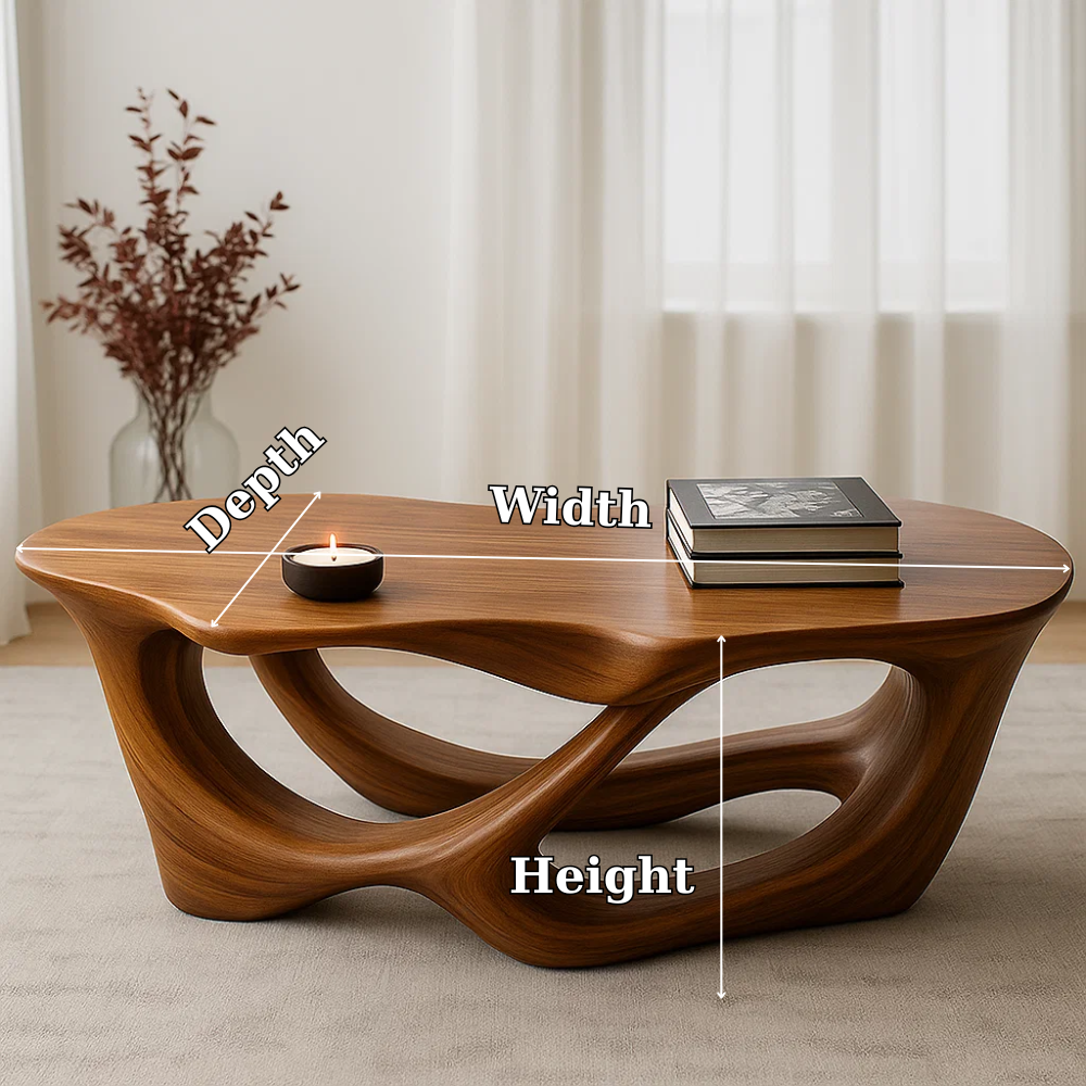 Handcrafted Solid Wood Coffee Table with Fluid Organic Form – Modern Sculptural Centerpiece