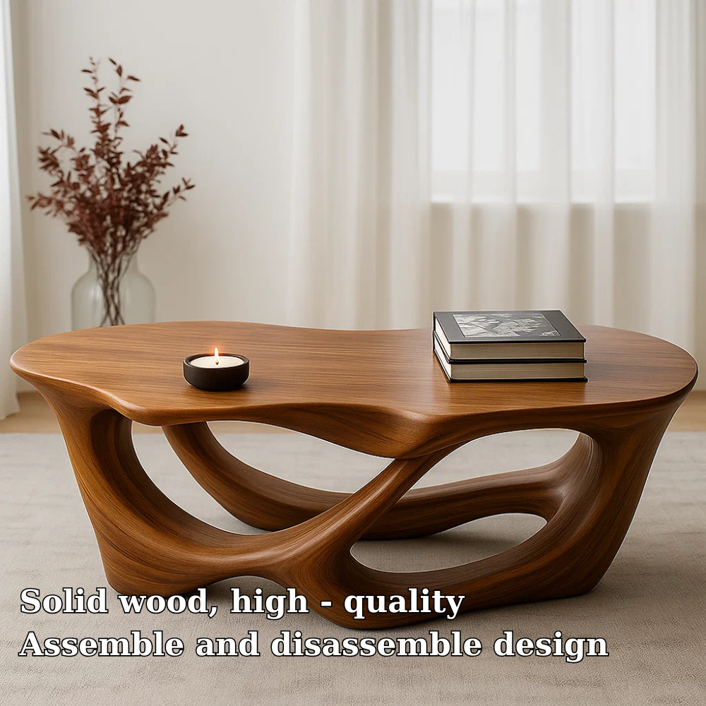 Handcrafted Solid Wood Coffee Table with Fluid Organic Form – Modern Sculptural Centerpiece