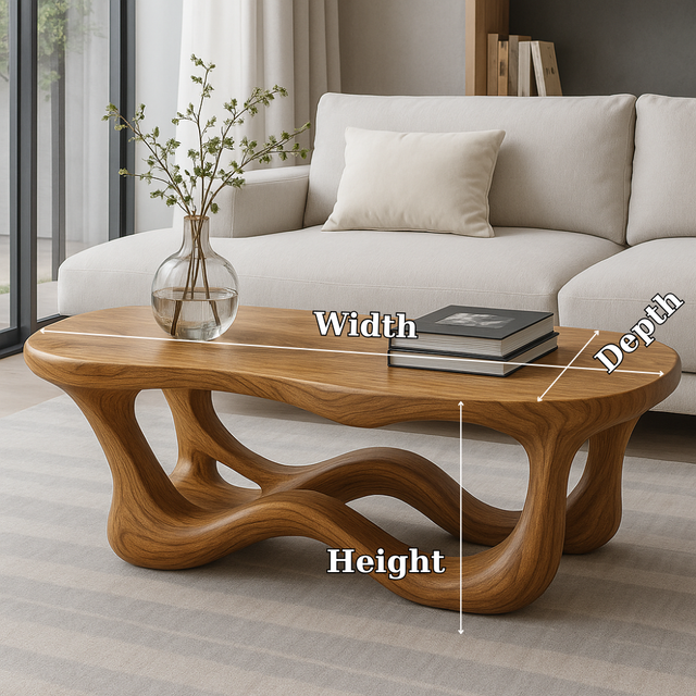 Handcrafted Solid Wood Coffee Table with Organic Wave Base – Modern Artistic Living Room Piece