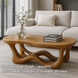 Handcrafted Solid Wood Coffee Table with Organic Wave Base – Modern Artistic Living Room Piece