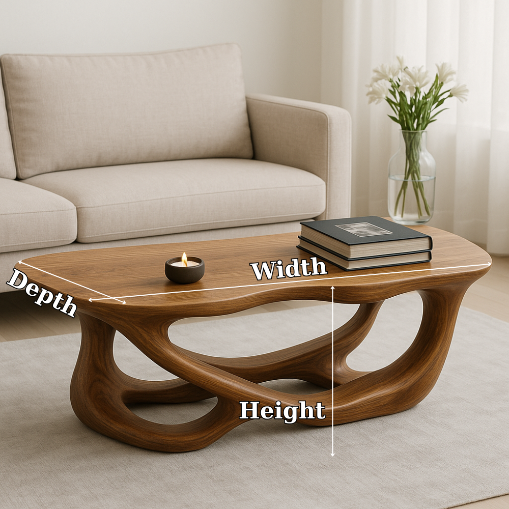 Handcrafted Solid Wood Coffee Table with Sculptural Flow Design – Modern Organic Furniture