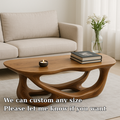 Handcrafted Solid Wood Coffee Table with Sculptural Flow Design – Modern Organic Furniture