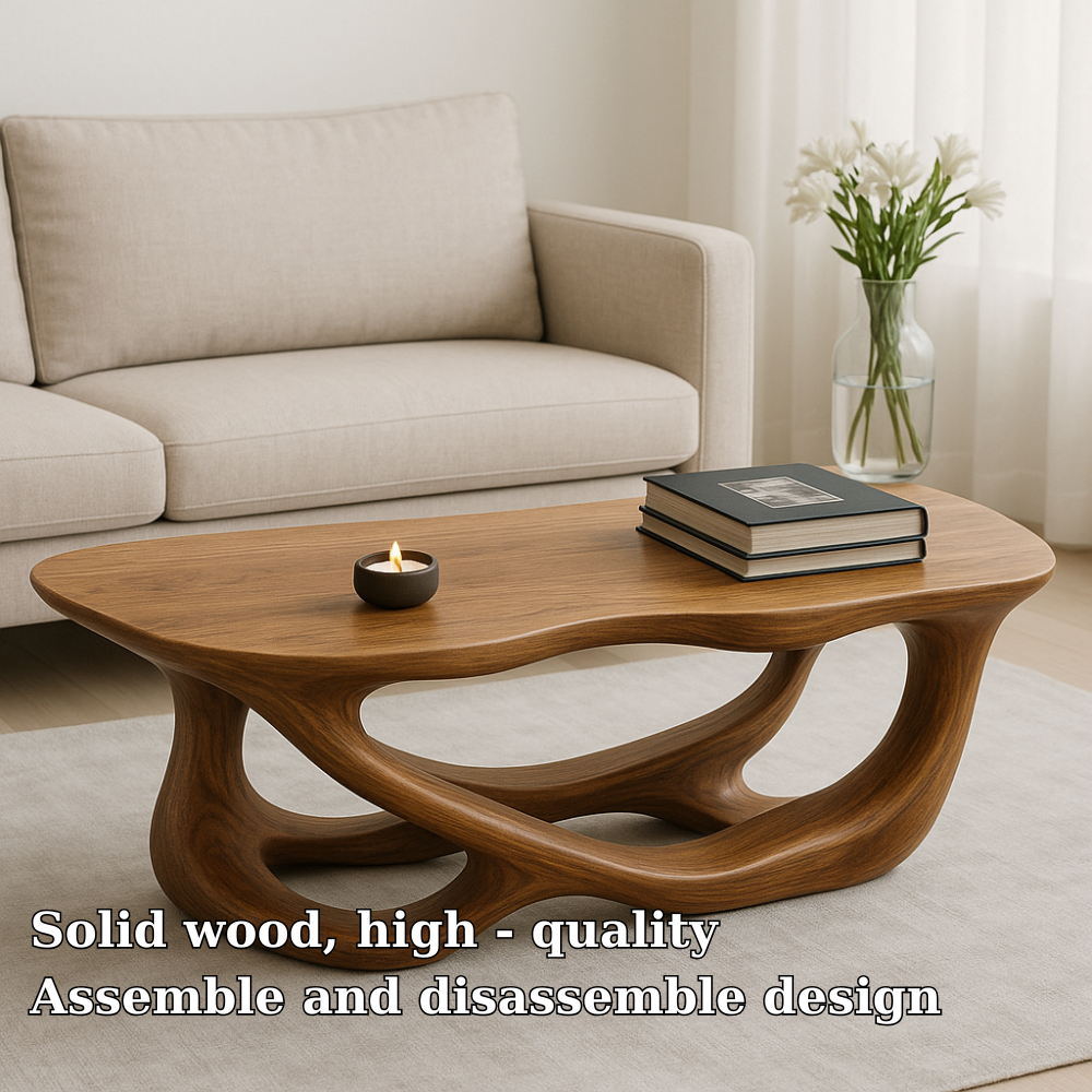 Handcrafted Solid Wood Coffee Table with Sculptural Flow Design – Modern Organic Furniture