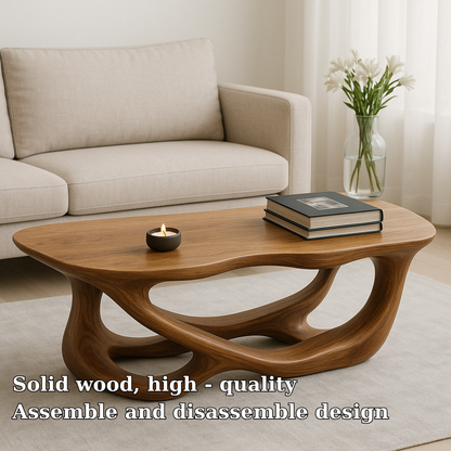Handcrafted Solid Wood Coffee Table with Sculptural Flow Design – Modern Organic Furniture
