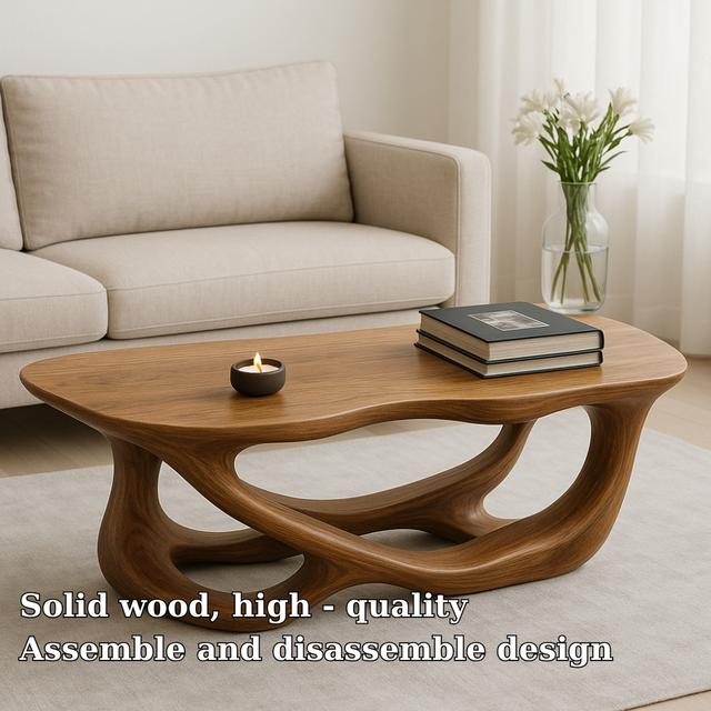 Handcrafted Solid Wood Coffee Table with Sculptural Flow Design – Modern Organic Furniture