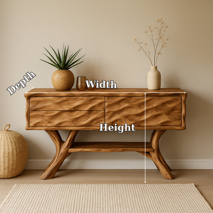 Handcrafted Solid Wood Console Table with Wave Texture Design – Modern Organic Furniture