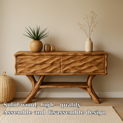 Handcrafted Solid Wood Console Table with Wave Texture Design – Modern Organic Furniture