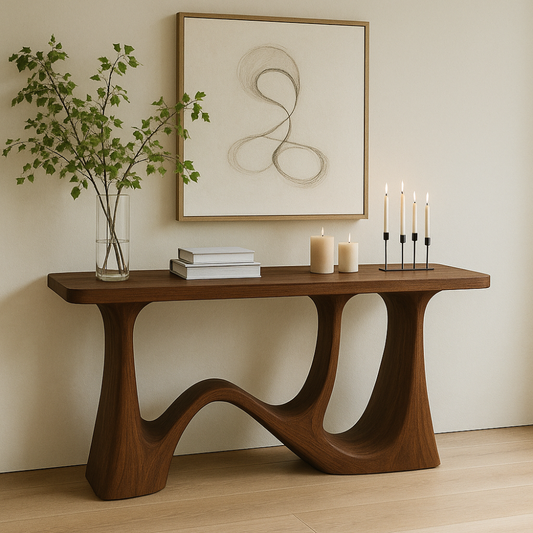 Handcrafted Solid Wood Console Table with Sculptural Wave Legs – Modern Minimalist Design